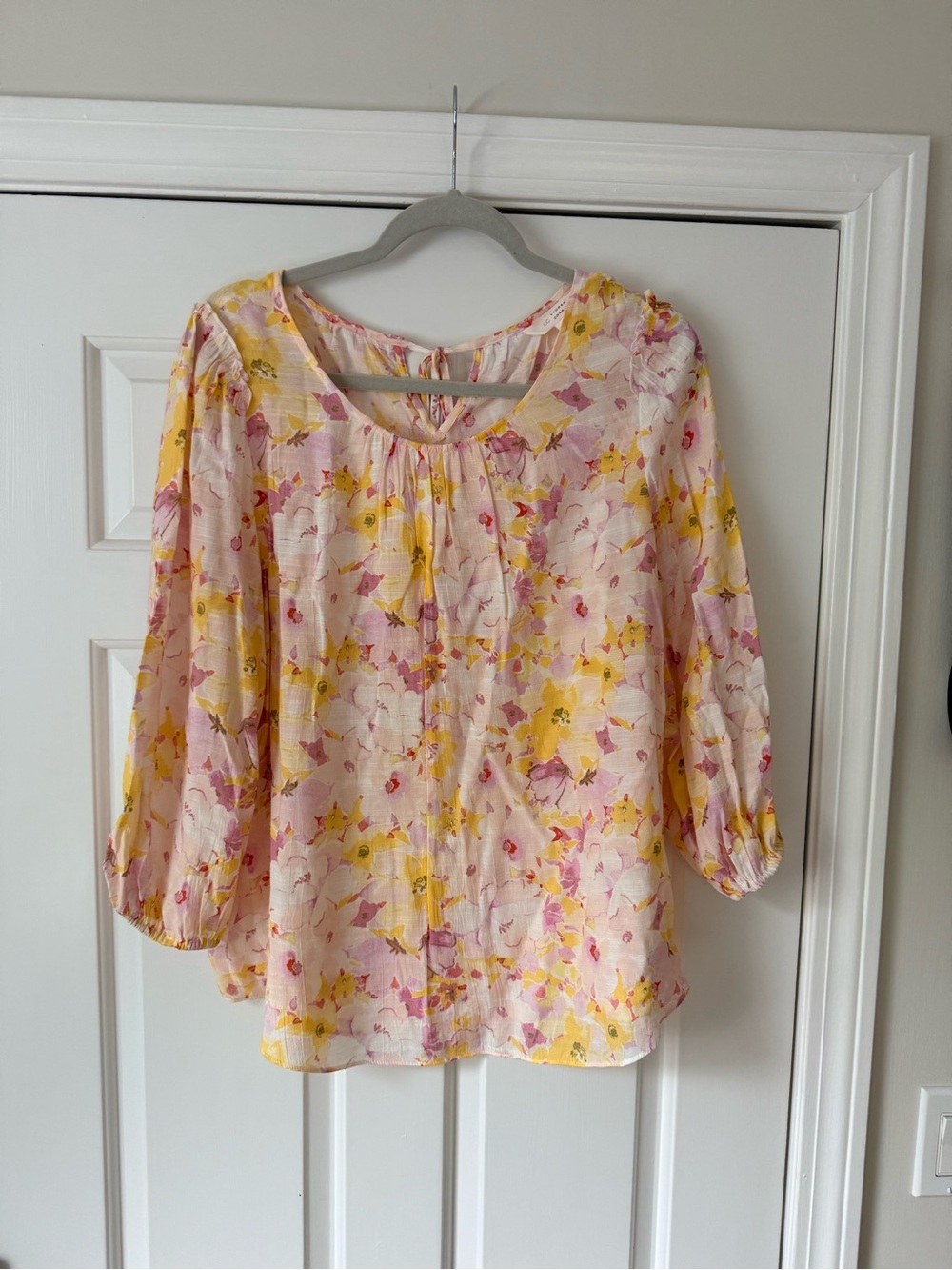 LC Lauren Conrad Pink & Yellow Floral Peasant Blouse